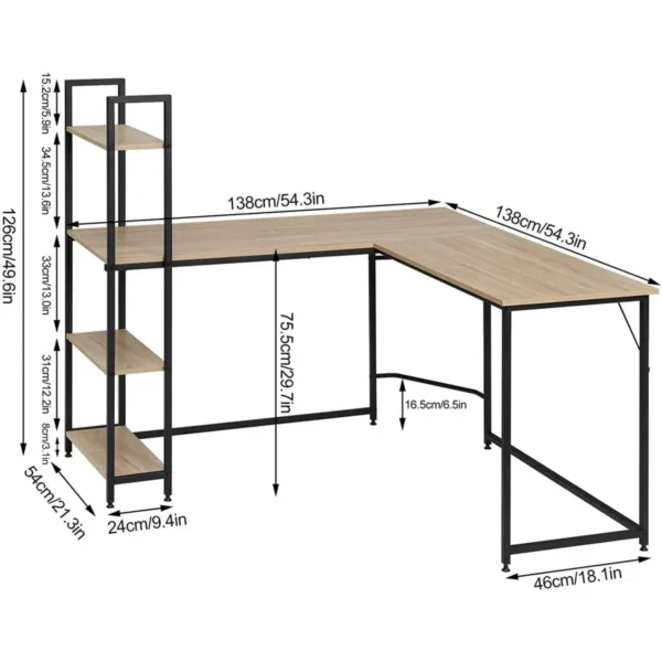 Bureau Hoekbureau L-vormig Computerbureau Met 4 Planken 4