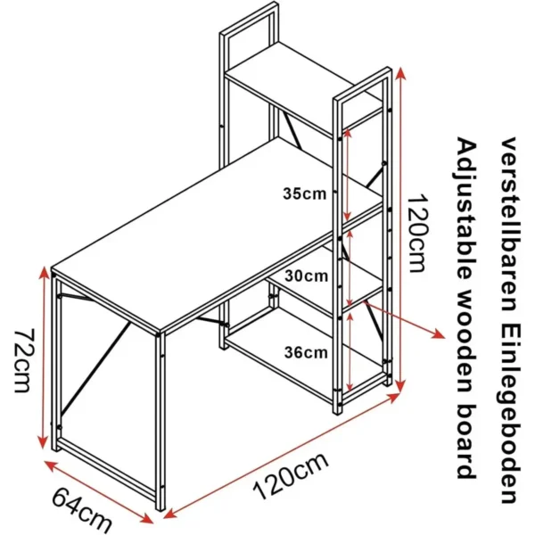 Bureau Kantoormeubel PC Tafel Kantoortafel Werktafel Gemaakt Van Hout En Staal Eiken Zwart 3