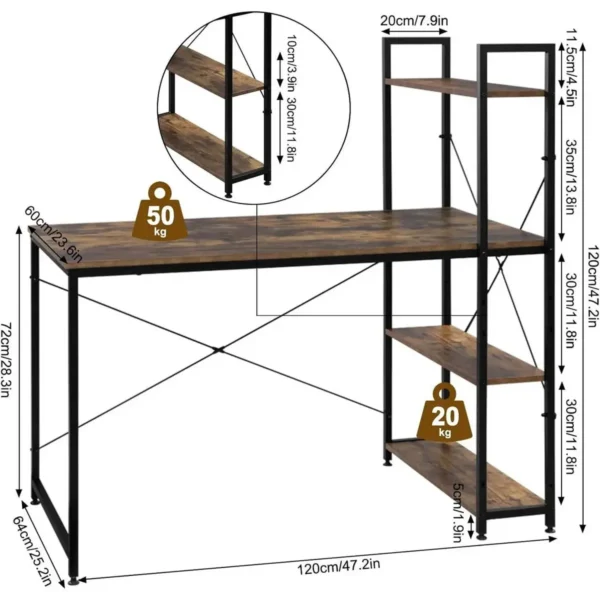 Bureau Kantoormeubel PC Tafel Kantoortafel Werktafel Gemaakt Van Hout En Staal Vintage Bruin + Zwart 3