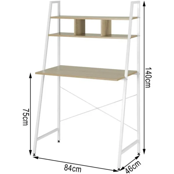 Bureau Kantoormeubel PC Tafel Werktafel Met Plank, Gemaakt Van Hout En Staal Wit Eiken Licht 3