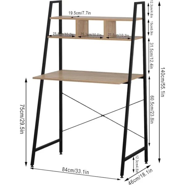 Bureau Kantoormeubilair PC-tafel Werktafel Met Plank, Gemaakt Van Natuurlijk Hout En Staal 3