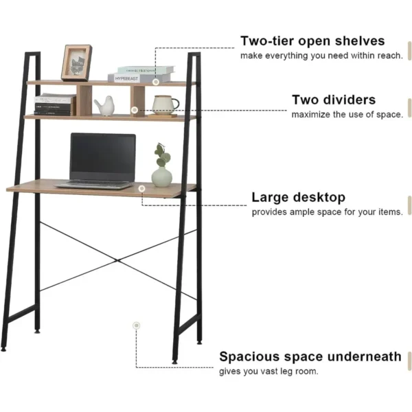 Bureau Kantoormeubilair PC-tafel Werktafel Met Plank, Gemaakt Van Natuurlijk Hout En Staal 6