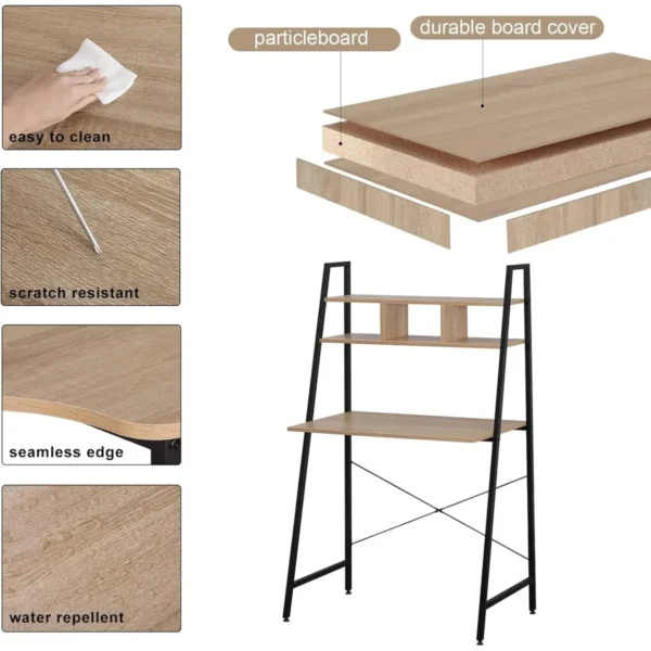 Bureau Kantoormeubilair PC-tafel Werktafel Met Plank, Gemaakt Van Natuurlijk Hout En Staal 7