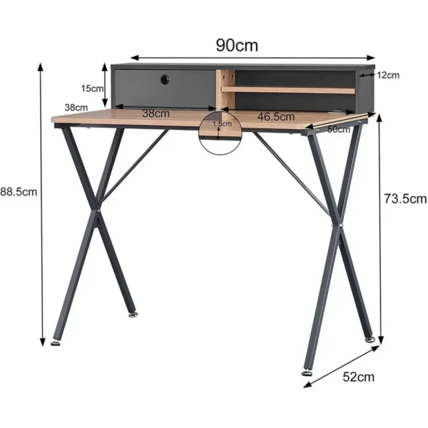 Bureau Met Plank 90x50x88,5 Cm, Licht Eikengrijs 3