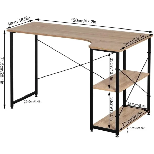 Bureau PC-tafel Kantoortafel Van Hout En Staal, Met Planken, 120x74x71,5 Cm Naturel 3