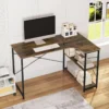 Bureau PC-tafel Kantoortafel Van Hout En Staal, Met Planken, 120x74x71,5 Cm Vintage Bruin + Zwart 2