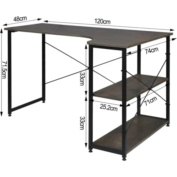 Bureau PC-tafel Kantoortafel Van Hout En Staal, Met Planken, 120x74x71,5 Cm Zwart-roestkleur 3