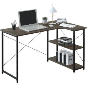 Bureau PC-tafel Kantoortafel Van Hout En Staal, Met Planken, 120x74x71,5 Cm Zwart-roestkleur 1