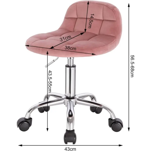 Bureaukruk Op Wielen, Lage Rugleuning, In Hoogte Verstelbaar, Fluweelroze 3