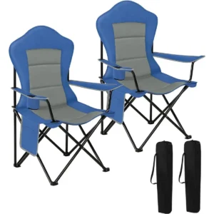 Campingstoelenset Van 2, Lichtgewicht Klapstoel, Voor Buitenkamperen, Barbecue, Vissen, Blauw + Grijs 1