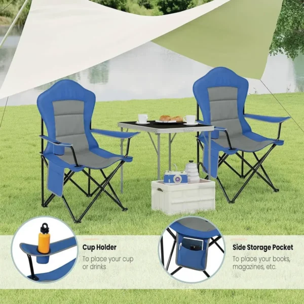 Campingstoelenset Van 2, Lichtgewicht Klapstoel, Voor Buitenkamperen, Barbecue, Vissen, Blauw + Grijs 7