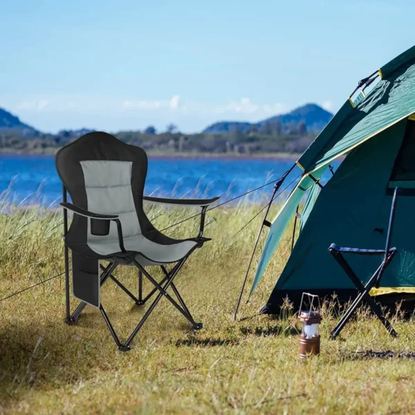 Campingstoelenset Van 2, Lichtgewicht Klapstoel, Voor Buitenkamperen, Barbecue, Vissen, Zwart + Donkergrijs 4