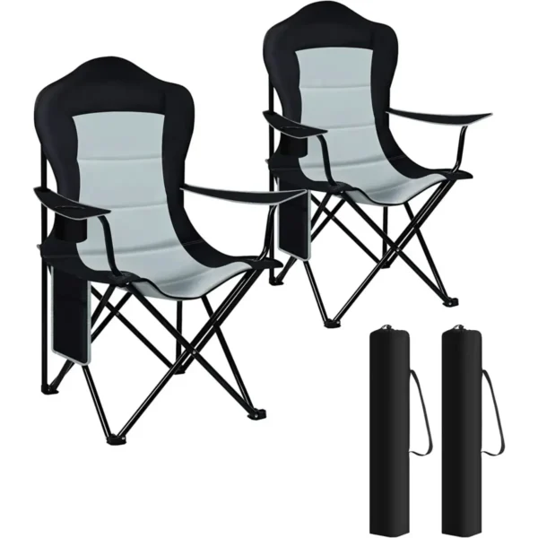 Campingstoelenset Van 2, Lichtgewicht Klapstoel, Voor Buitenkamperen, Barbecue, Vissen, Zwart + Lichtgrijs 1