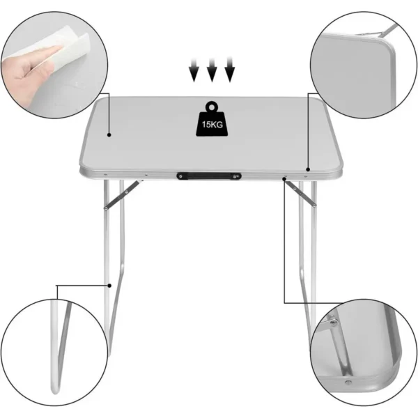 Campingtafel Aluminium & MDF Opvouwbaar 80x60,5x70cm Grijs 5