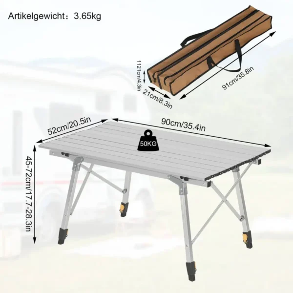 Campingtafel Klaptafel Van Aluminium Met Pakzak, In Hoogte Verstelbaar Zilver 4