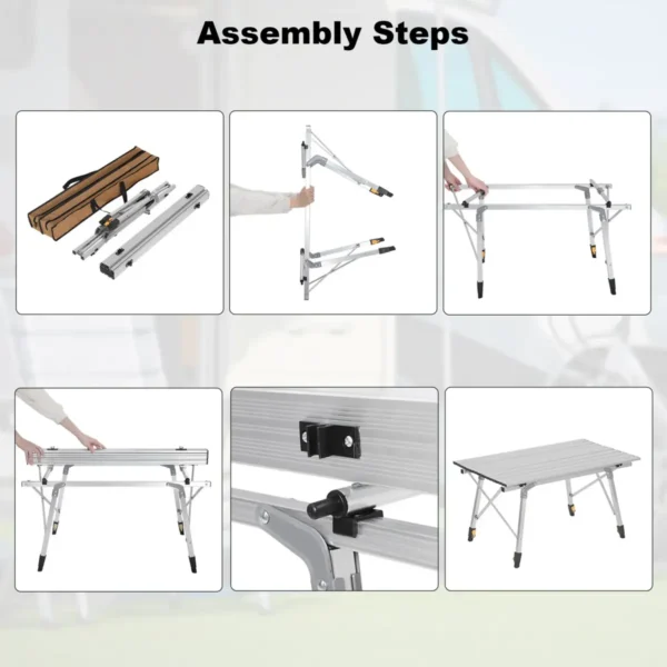 Campingtafel Klaptafel Van Aluminium Met Pakzak, In Hoogte Verstelbaar Zilver 6