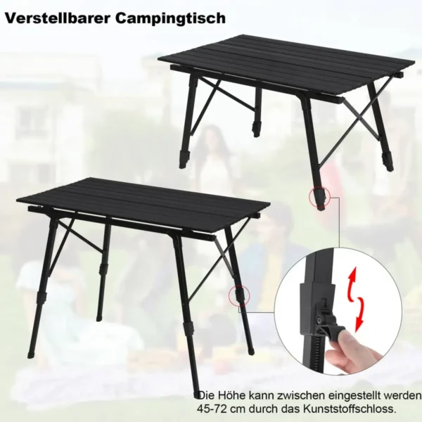 Campingtafel Klaptafel Van Aluminium Met Pakzak, In Hoogte Verstelbaar Zwart 9