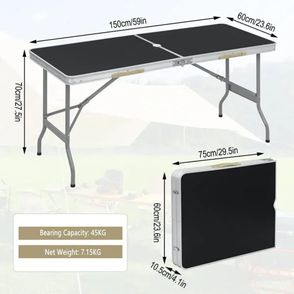 Campingtafel Klaptafel Voor 6 Personen Tuintafel Opklapbaar Zwart 3