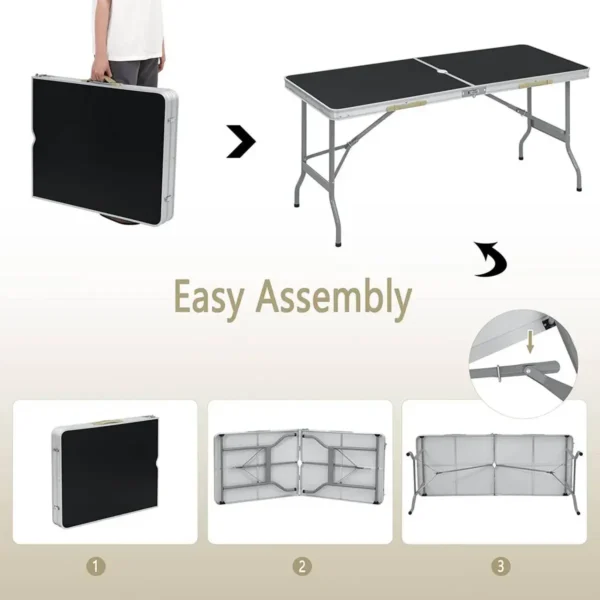 Campingtafel Klaptafel Voor 6 Personen Tuintafel Opklapbaar Zwart 5