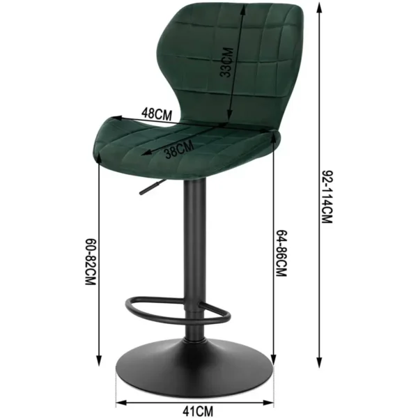 Diferza Barkruk In Hoogte Verstelbare 360° Draaibare Barstoel Gemaakt Van Fluweel Metaal Donkergroen 3