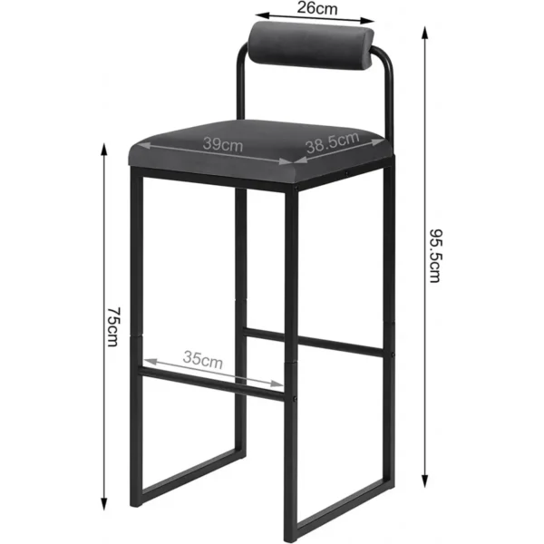 Diferza Barkruk Kinderstoel Met Voetsteun, Fluwelen Kruk Gestoffeerde Kruk Van Metaal, Ergonomisch Donkergrijs 3