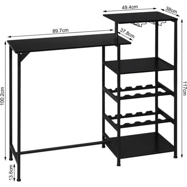 Diferza Bartafel Met 4 Planken En 2 Glashouders, Industriële Statafel Gemaakt Van Metaal Hout Materiaal Zwart 3