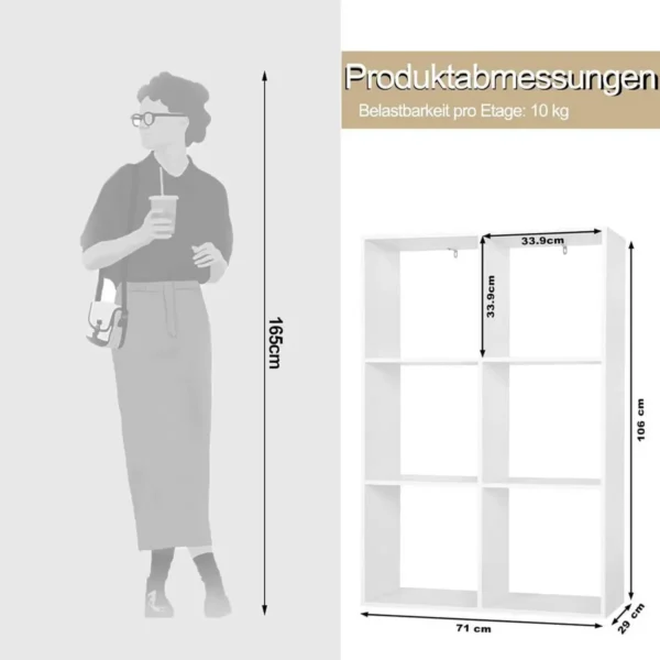 Diferza Boekenkast Met 3 Niveaus, 6 Vakken, Anti-tip, Archiefkast, Gemaakt Van Houtmateriaal, Wit 3