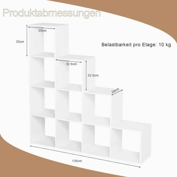 Diferza Boekenplank Met 10 Vakken, Houtmateriaal, Kubusplank, Opstapplank, Wit 3