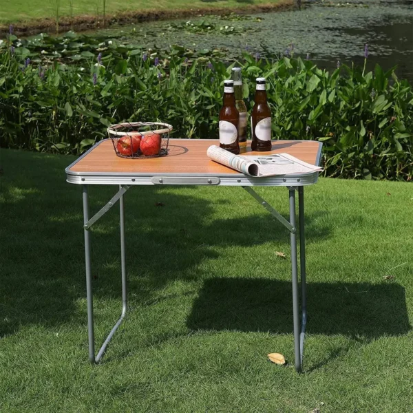 Diferza Campingtafel Opvouwbare Reistafel Met Handvat, Opvouwbaar Gemaakt Van Aluminium En MDF Eikenhout 2