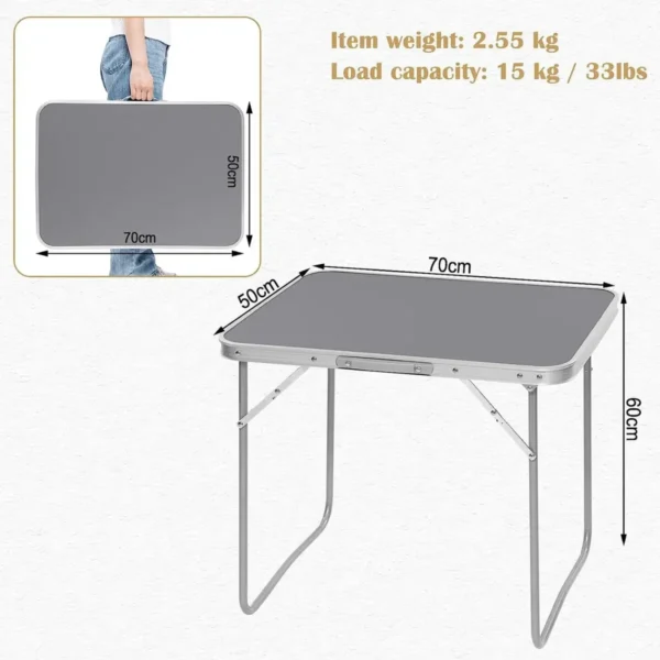 Diferza Campingtafel Opvouwbare Reistafel Met Handvat, Opvouwbaar Gemaakt Van Aluminium En MDF Grijs 3