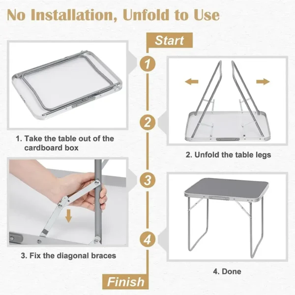 Diferza Campingtafel Opvouwbare Reistafel Met Handvat, Opvouwbaar Gemaakt Van Aluminium En MDF Grijs 6