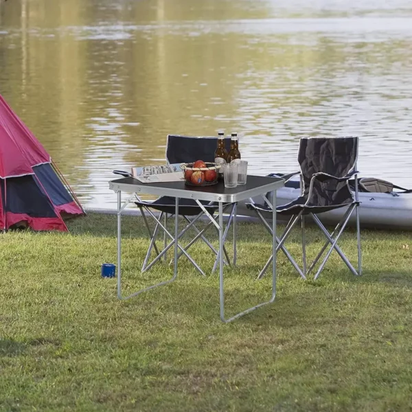 Diferza Campingtafel Opvouwbare Reistafel Met Handvat, Opvouwbaar Gemaakt Van Aluminium En MDF Zwart 4