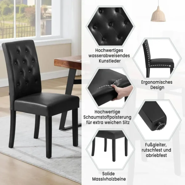 Diferza Eetkamerstoelen, Keukenstoel Met Hoge Rugleuning, Gemaakt Van Kunstleren Bekleding, Houten Poten, Zwart 5