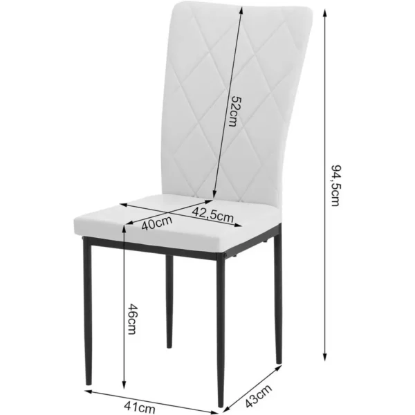 Diferza Eetkamerstoelen Set Van 4, Kunstleren Stoel Met Hoge Rugleuning, Metalen Poten Wit 3