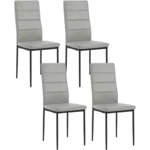 Diferza Eetkamerstoelen Set Van 4, Met Hoge Rugleuning Metalen Poten, Kunstleer Grijs 1