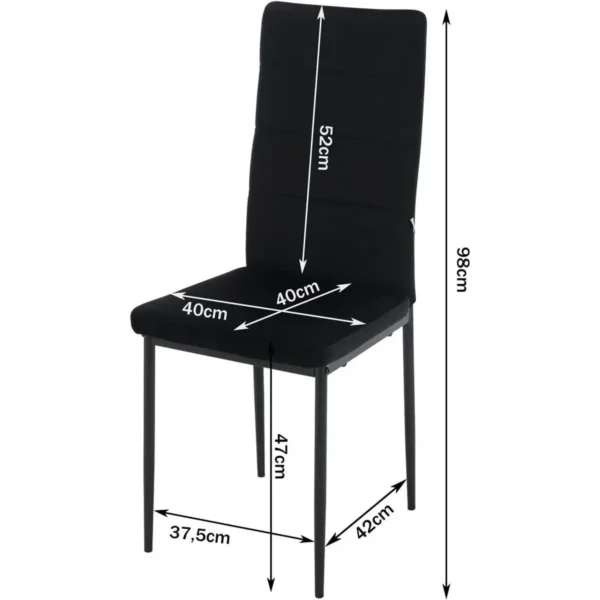 Diferza Eetkamerstoelen Set Van 4, Met Hoge Rugleuning Metalen Poten, Zwart Fluweel 3