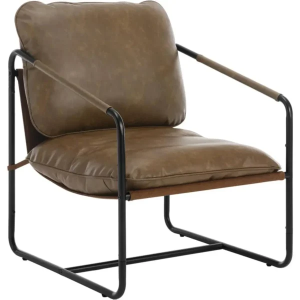 Diferza Fauteuil, Middeleeuwse Vintage Stijl, Met Metalen Frame, Kunstleren Bekleding, Bruin 1