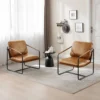 Diferza Fauteuil, Middeleeuwse Vintage Stijl, Met Metalen Frame, Kunstleren Bekleding, Lichtbruin 2