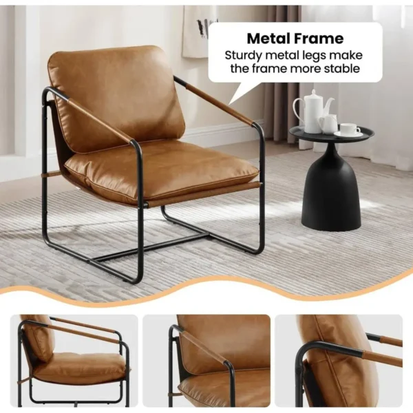 Diferza Fauteuil, Middeleeuwse Vintage Stijl, Met Metalen Frame, Kunstleren Bekleding, Lichtbruin 4