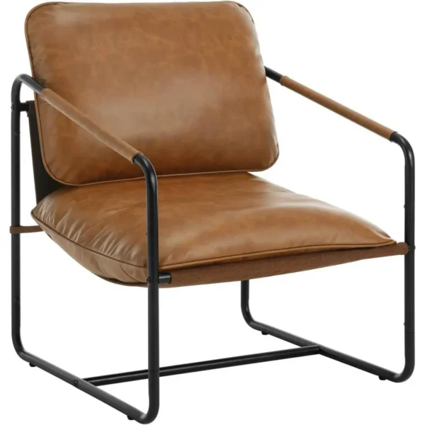 Diferza Fauteuil, Middeleeuwse Vintage Stijl, Met Metalen Frame, Kunstleren Bekleding, Lichtbruin 1