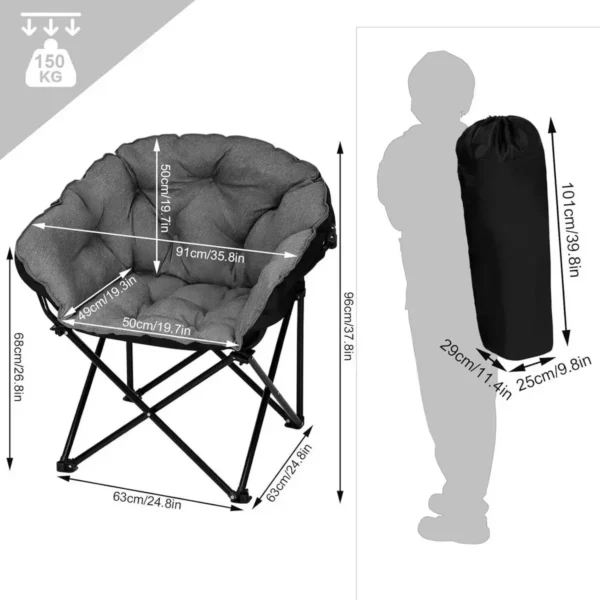 Diferza Gewatteerde Linnen Oxford Campingstoel 150kg Zwart + Donkergrijs 3