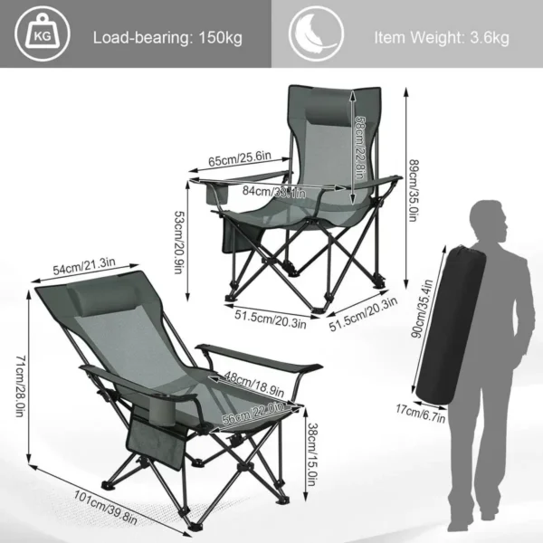 Diferza Opvouwbare Campingstoel, Ultralichte Visstoel Met Bekerhouder, Zijvak, Grijs 3