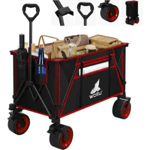 Diferza Opvouwbare Handkar, Handkar Met Rem, Laadvermogen Tot 240 L, 120 Kg, Zwart+rood 1