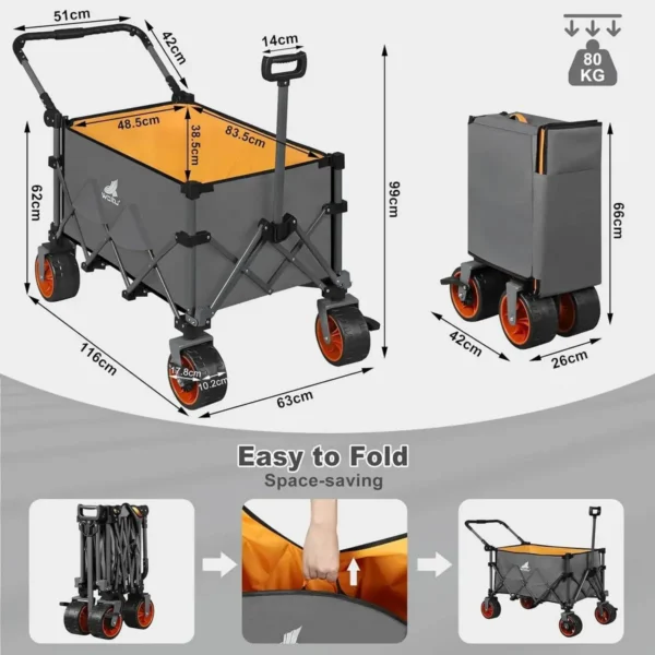 Diferza Opvouwbare Handkar, Tuinwagen Met Rem, 2 Handvatten, Donkergrijs Oranje 3