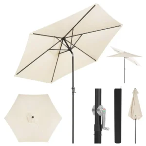 Diferza Parasol, Strandparasol, UV-bestendig, 45° Buigbaar, Handslinger, Zeshoekig Beige 240cm 1