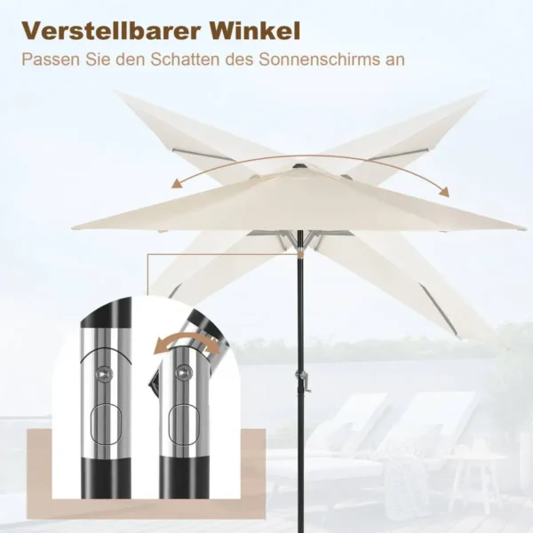 Diferza Parasol, Strandparasol, UV-bestendig, 45° Buigbaar, Handslinger, Zeshoekig Beige 270cm 4