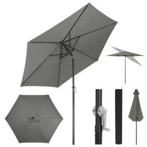 Diferza Parasol, Strandparasol, UV-bestendig, 45° Buigbaar, Handslinger, Zeshoekig Donkergrijs 240cm 1