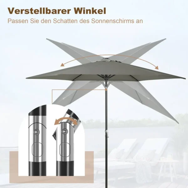 Diferza Parasol, Strandparasol, UV-bestendig, 45° Buigbaar, Handslinger, Zeshoekig Donkergrijs 270cm 4