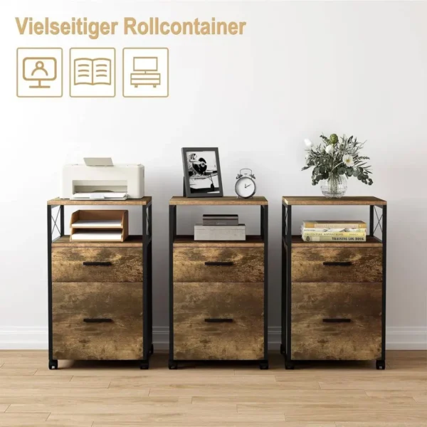 Diferza Rolcontainer, Met 2 Laden, Open Vak, Wielen, Voor A4/briefmappen, Vintage Houtlook 9