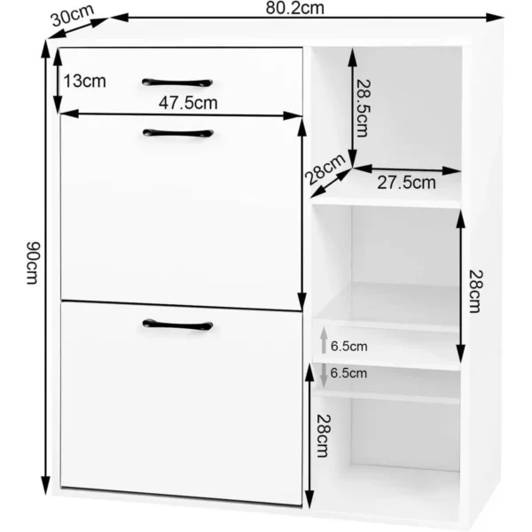 Diferza Schoenenkantelaar, Schoenenkast Met 2 Opvouwbare Vakken, Ruimtebesparend, Gemaakt Van Houtmateriaal, Wit 3